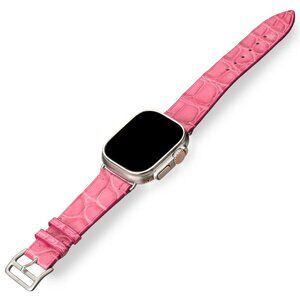 Premium Pink Alligator Leather Band for Apple Watch